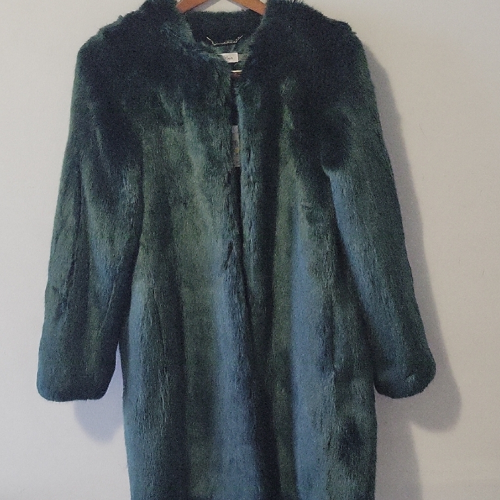Elegant Green Faux Fur Coat
